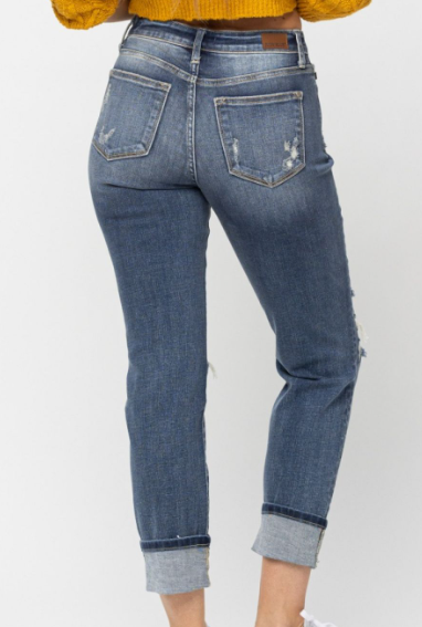 Plus Judy Blue Mid Rise Cuffed Destroy Boyfriend Jeans