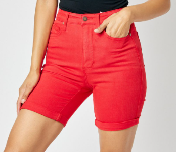 Judy Blue Red Tummy Control Bermuda Shorts