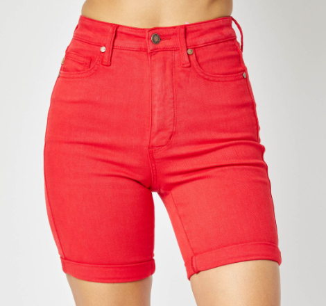 Judy Blue Red Tummy Control Bermuda Shorts