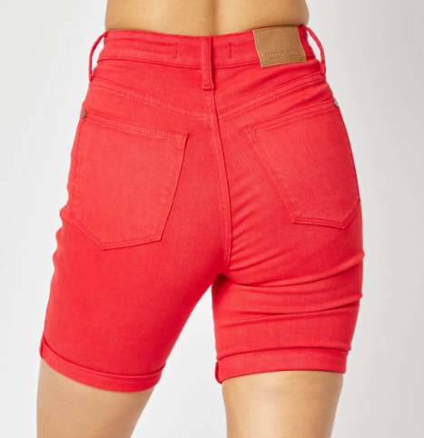 Judy Blue Red Tummy Control Bermuda Shorts