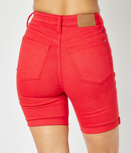 Judy Blue Red Tummy Control Bermuda Shorts