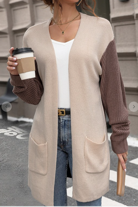 Khaki Colorblocked Sweater Cardigan