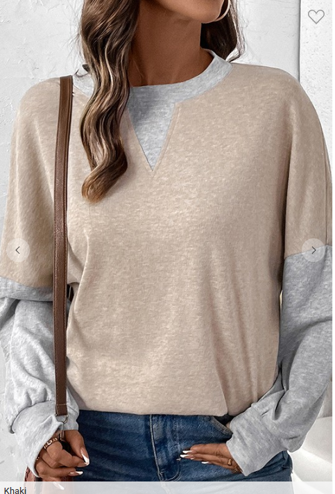 Khaki Gray Loose Long Sleeve Top