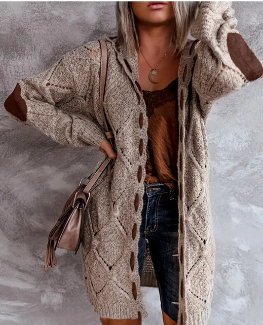 Khaki Hooded Long cardigan