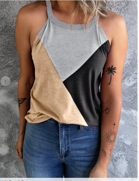 Light French Beige Geometric Tank Top