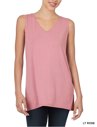 Light Rose Side Slit Vneck Tank Top