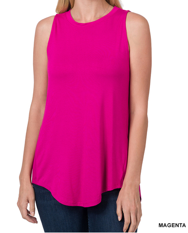 Sleeveless Round Neck Hi Low Hem Tank