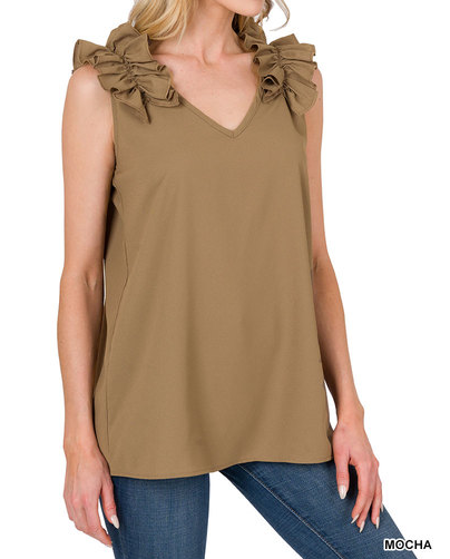 Ruffle Trim Sleeveless Top