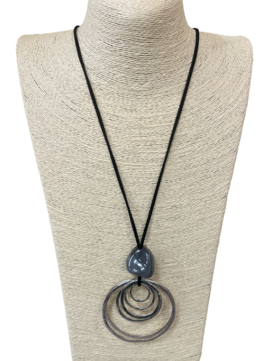 Multi Circle Stone Long Necklace