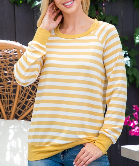 Mustard Ivory Stripe Long Sleeve Top