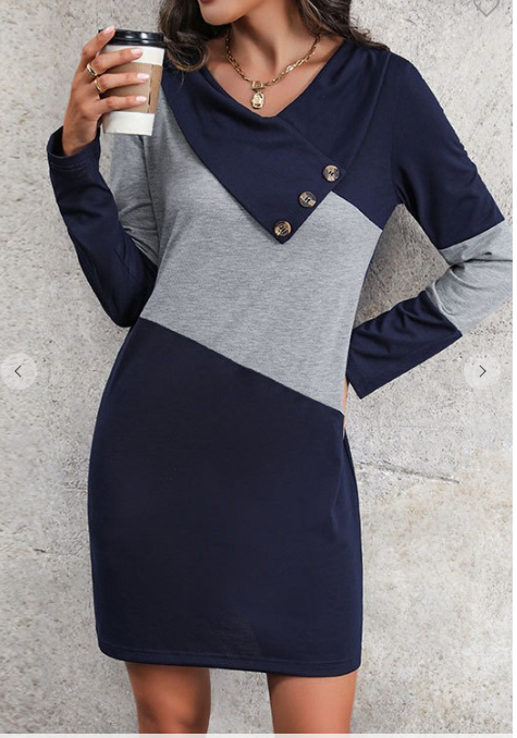 Navy Colorblock Pile Collar Dress