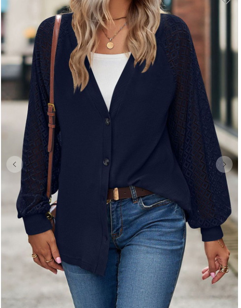 Long Sleeve Button Lace Patchwork Cardigan