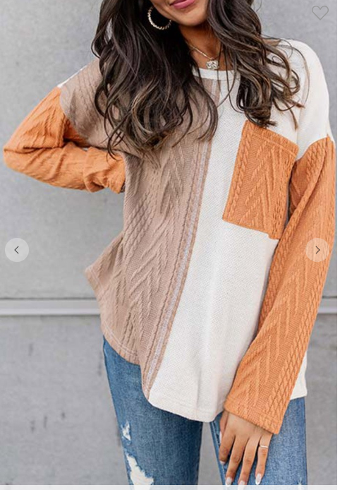 Orange Colorblock Arrows Long Sleeve Top