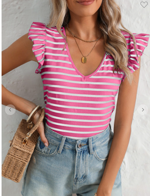 Stripe Butterfly Sleeve Vneck Shirt