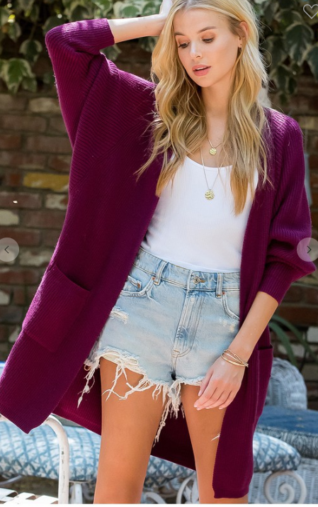 Plum Relax Fit Cardigan with pockets