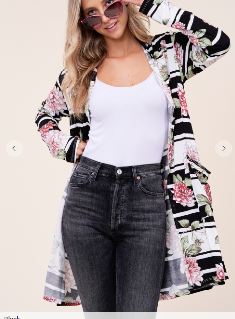 Plus Black Floral Side Pocket Cardigan