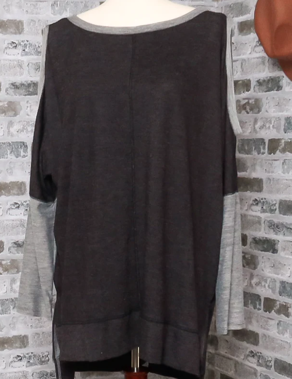 Plus Black and Gray Cold Shoulder Top