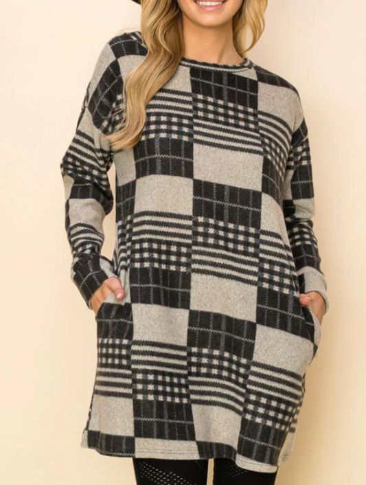 Plus Black gray Printed Pocket Tunic