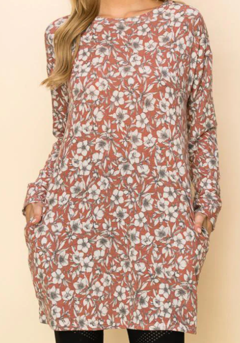 Plus Burgundy Floral Pocket Tunic