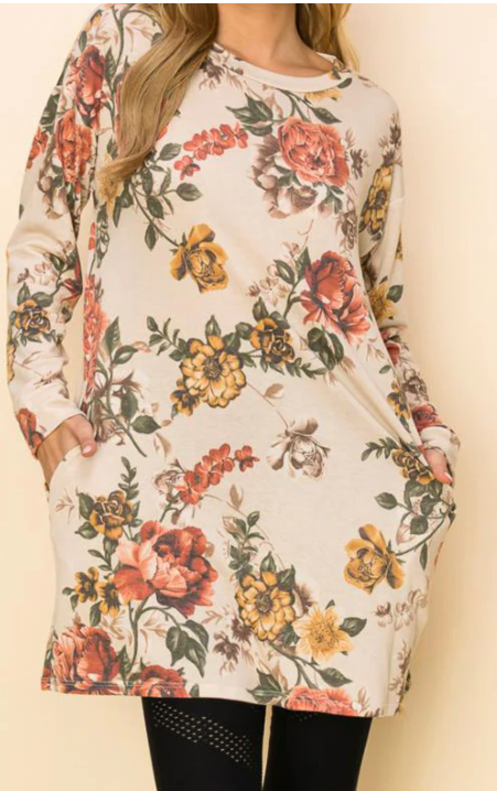 Plus Floral Long Sleeve Pocket Tunic