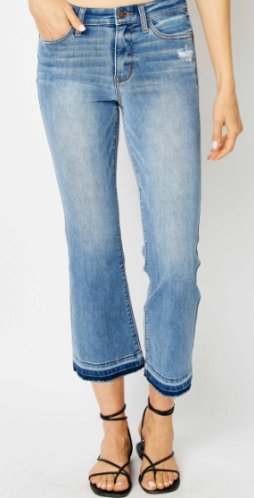 Plus Judy Blue Mid Rise Release Hem Cropped Bootcut