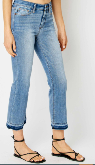 Plus Judy Blue Mid Rise Release Hem Cropped Bootcut