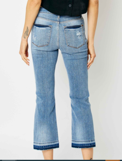 Plus Judy Blue Mid Rise Release Hem Cropped Bootcut