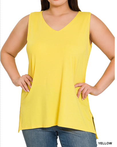 Plus Yellow Side Slit Vneck Tank Top