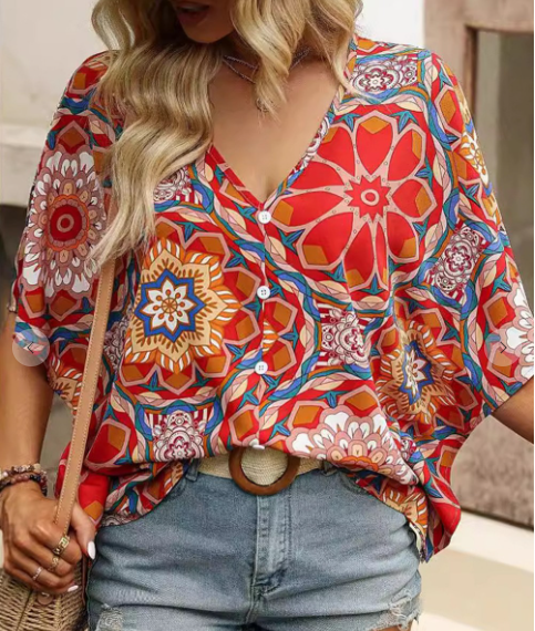 Floral V-neck button elegant top