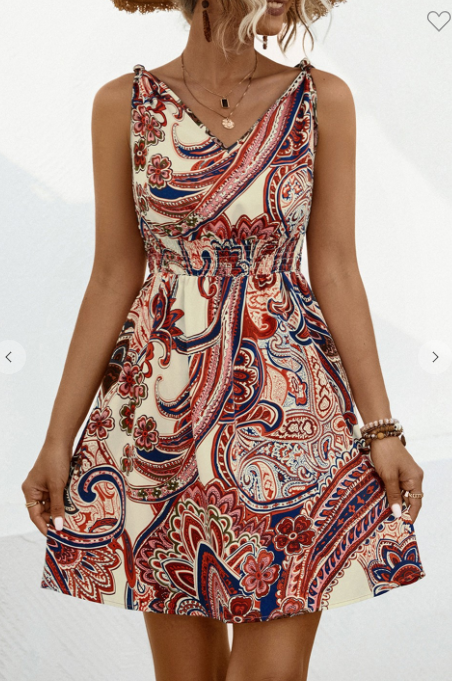 Knot Printed Short Tie Up Dress