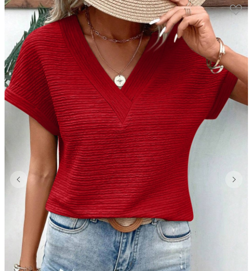 Casual Loose vneck Short Sleeve Textured Top