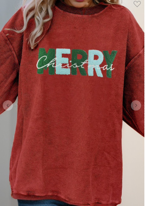 Merry Christmas Corded Graphic Sweatshrt