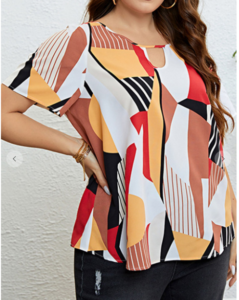 Red Yellow White Pattern Patchwork SS Top