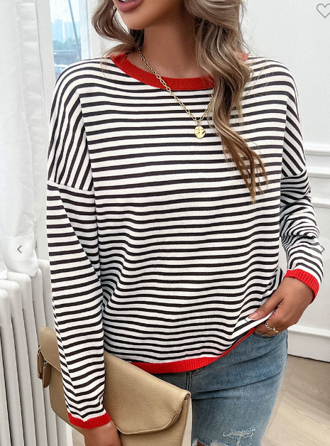 Casual Round Neck Striped Sweater