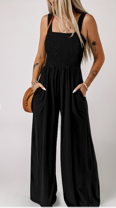 Smocked Sleeveless Wide Leg Jumpsuit