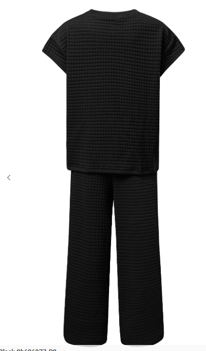 Black Textured  Solid Short Sleeve Top and Pants