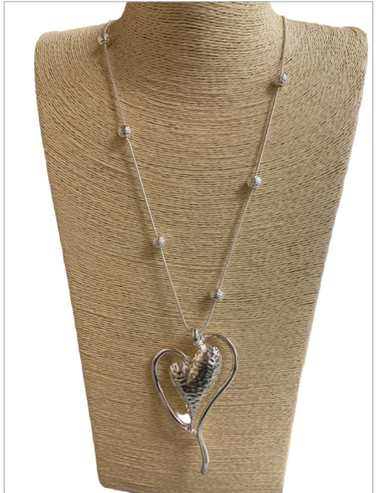 Silver Bead Heart Necklace