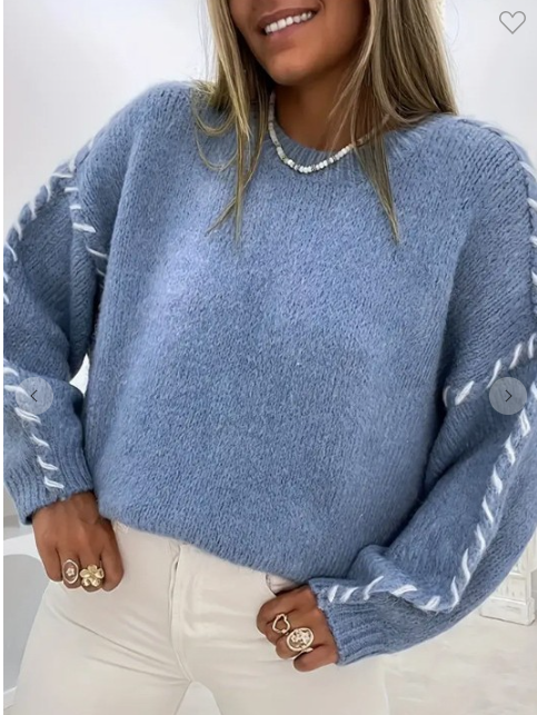 Stitch Sleeve Round Neck Sweater