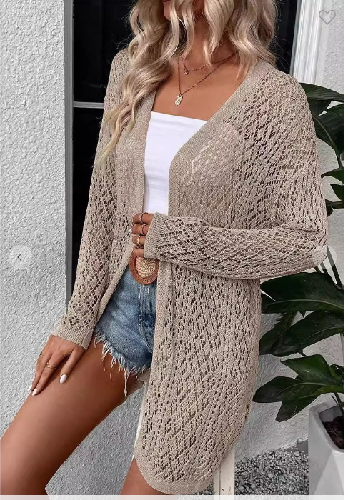 Tan Versatile Long Sleeve Knit Cardigan