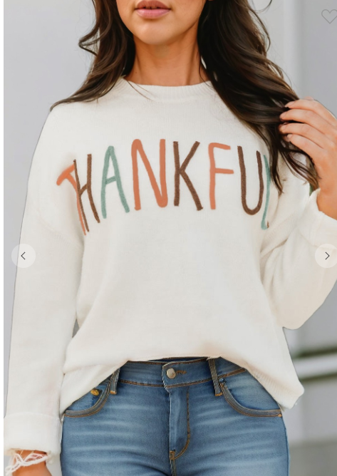 Thankful Ivory Embroidered Sweater