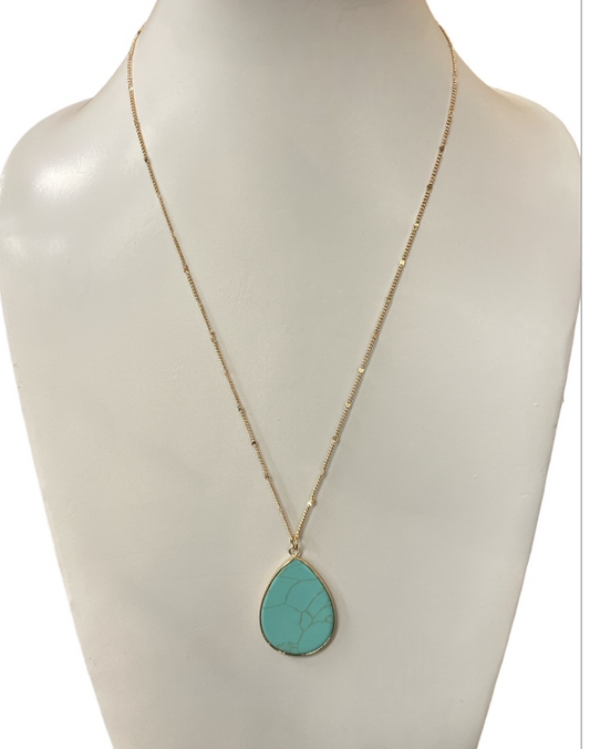 Turquoise Tear Drop Gold Necklace