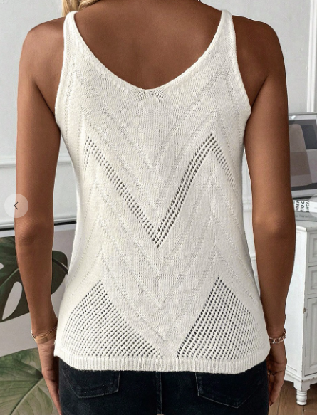 Pointelle Knit Spaghetti Strap Tank Top