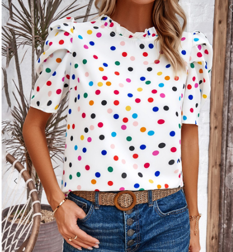 Bubble Sleeve Printed Top