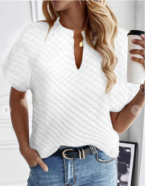 White Split Neck Quilted Raglan Top