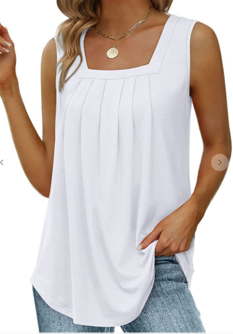 White Square Pleated Tank Top