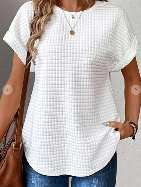 White Textured Batwing Sleeve Top