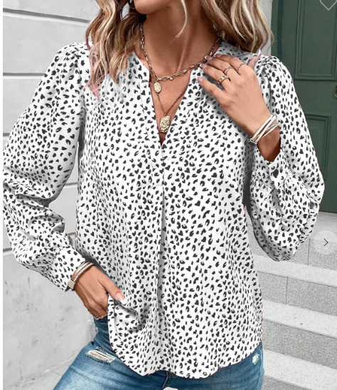 White Leopard Button Long Sleeve Shirt