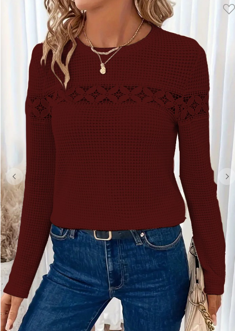 Solid Lace Patchwork Long Sleeve Shirt