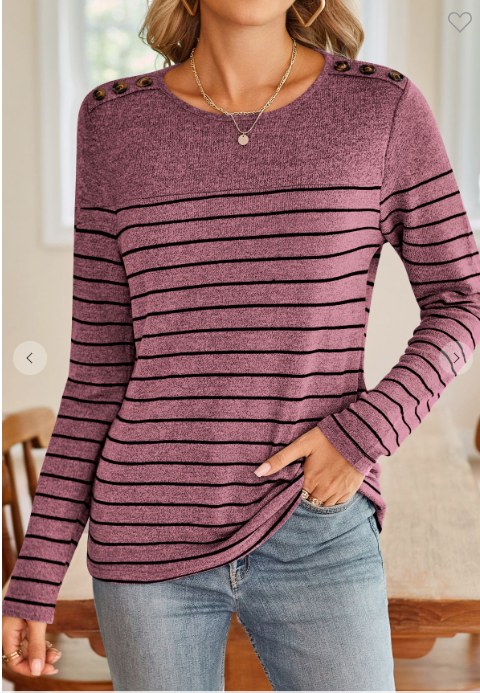 Stripe Long Sleeve Top with shoulder buttons