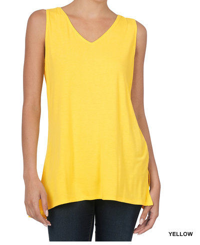 Yellow Side Slit Vneck Tank Top